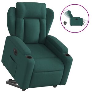 vidaXL Sill&oacute;n el&eacute;ctrico reclinable elevable de tela verde oscuro