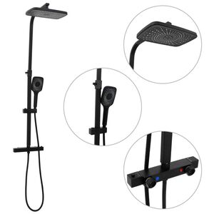 vidaXL Set de ducha de doble cabezal con mezclador y flexo lat&oacute;n negro