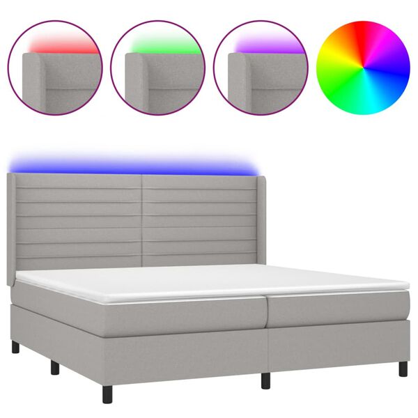 vidaXL Cama box spring con colch&oacute;n tela y LED gris claro 200x200 cm