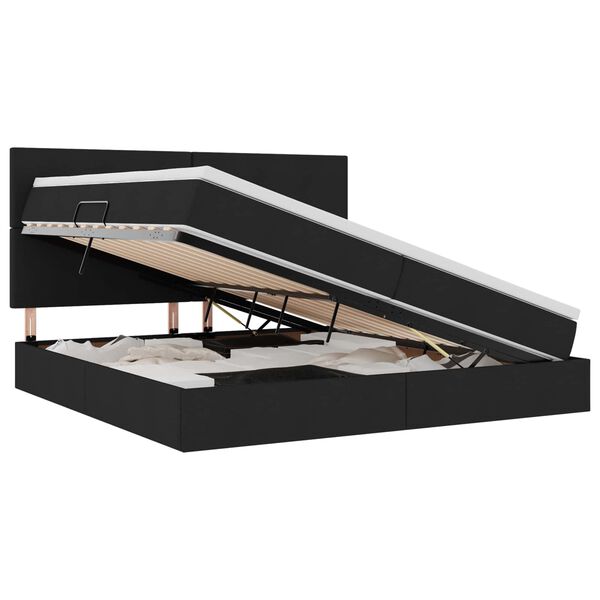 vidaXL Cama con almacenamiento y LED Negro 200 x 200 cm Poli&eacute;ster