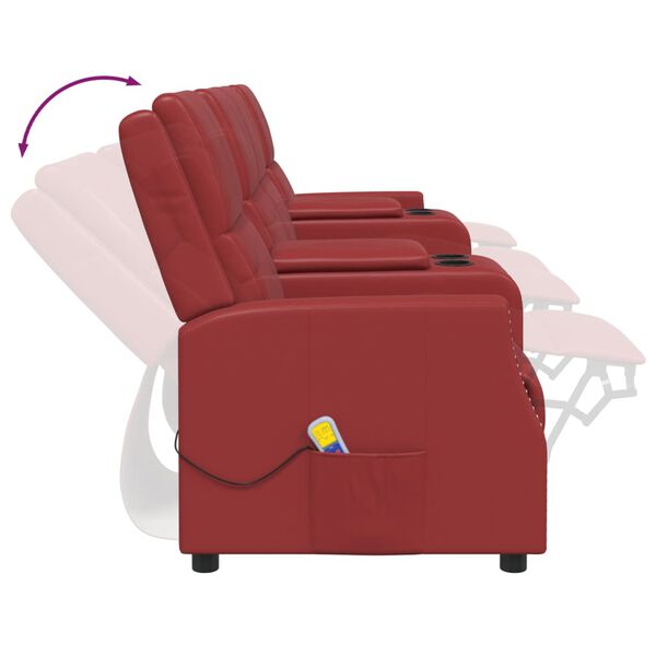 vidaXL Sillón reclinable de masaje 4 plazas cuero sintético rojo tinto