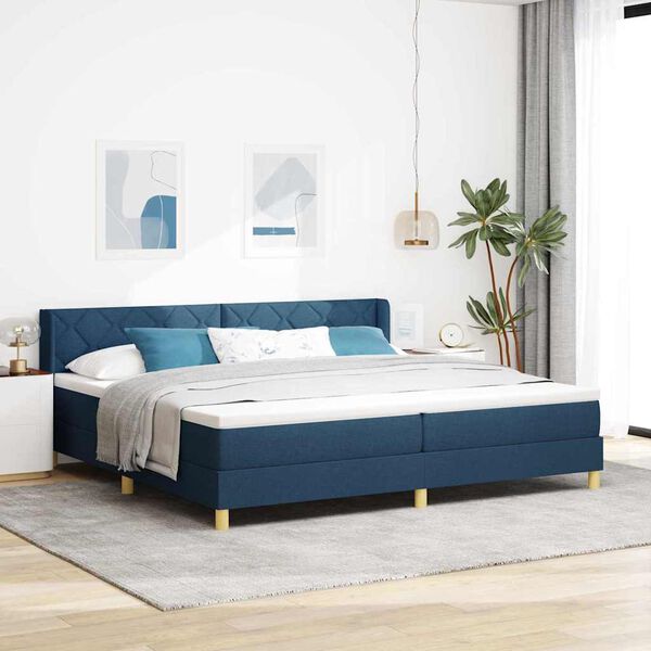 vidaXL Cama tipo Box Spring con colch&oacute;n Azul 200 x 200 cm Poli&eacute;ster