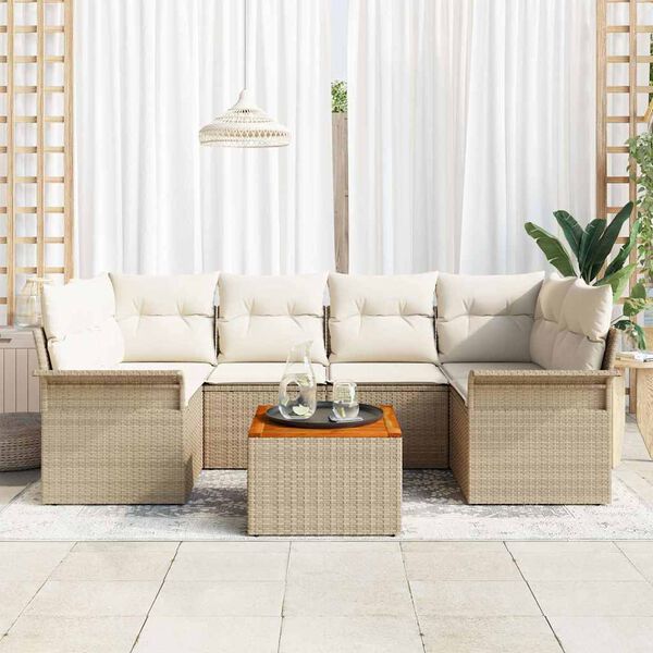 vidaXL Conjunto de sof&aacute;s de jard&iacute;n 7 pcs Beige y Crema rat&aacute;n sint&eacute;tico