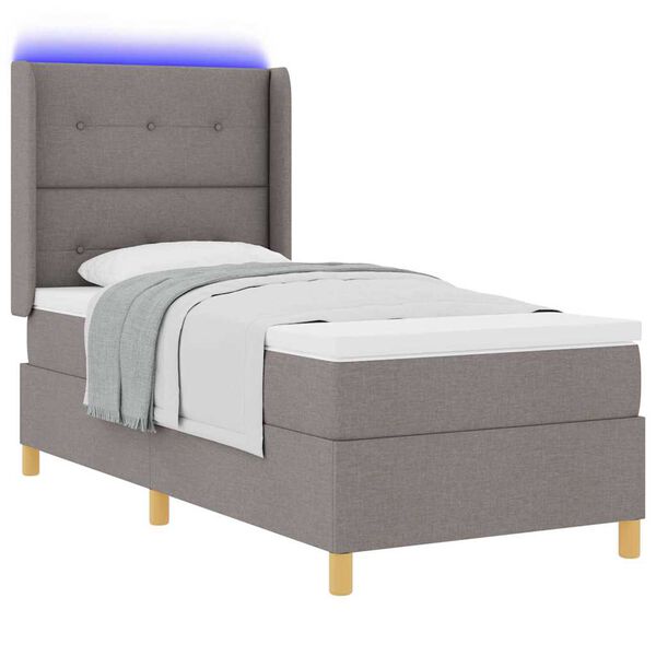 vidaXL Cama tipo Box Spring con colch&oacute;n con LED Taup&eacute; 90 x 190 cm tela