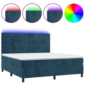 vidaXL Cama box spring colch&oacute;n y LED terciopelo azul oscuro 180x200 cm