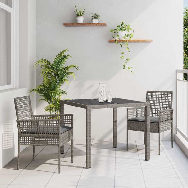 vidaXL Conjunto de Comedor de Jard&iacute;n 3 pcs Gris rat&aacute;n sint&eacute;tico