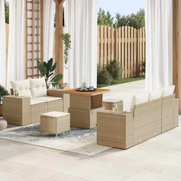 vidaXL Conjunto de sof&aacute; de jard&iacute;n con coj&iacute;n 8 pcs Beige y Crema