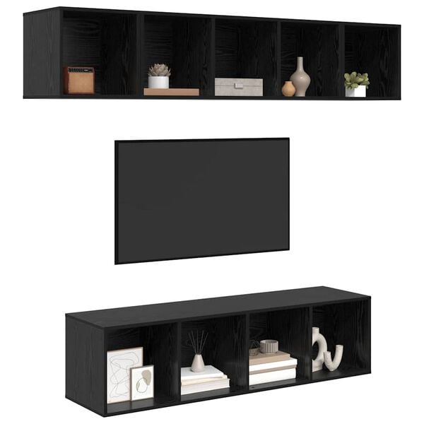 vidaXL Conjunto de mueble de TV 4 pcs Roble Negro Madera contrachapada