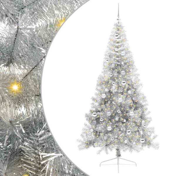 vidaXL Árbol de Navidad Artificial Preiluminado Plateado 210 cm PET