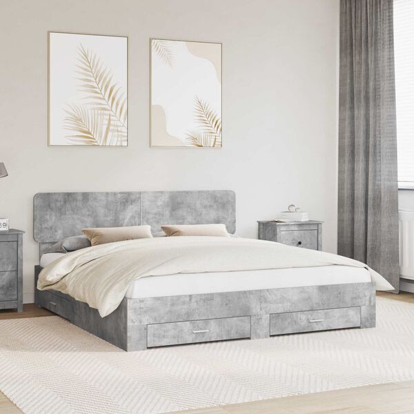 vidaXL Estructura de cama con cabecera Gris Concreto 180 x 200 cm