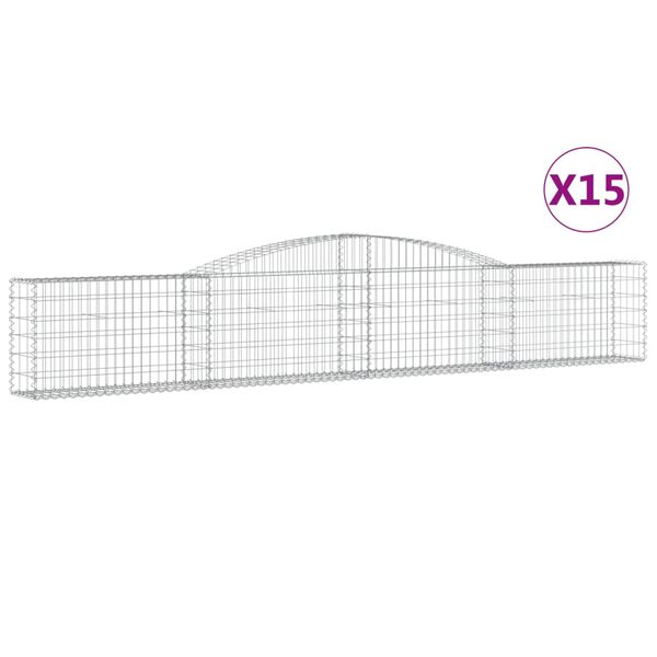 vidaXL Cestas de gaviones 15 uds forma de arco hierro 400x30x60/80 cm