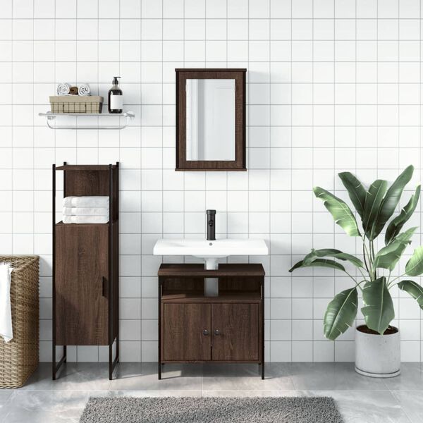 vidaXL Set de muebles ba&ntilde;o 3 pzas madera contrachapada roble marr&oacute;n