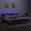 vidaXL Cama box spring colch&oacute;n luces LED tela marr&oacute;n oscuro 200x200 cm