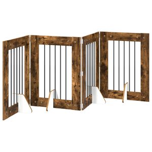vidaXL Puerta para perros plegable con soportes 4 uds. Roble Ahumado