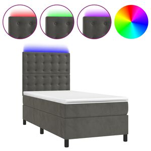 vidaXL Cama box spring colch&oacute;n y LED terciopelo gris oscuro 80x200 cm