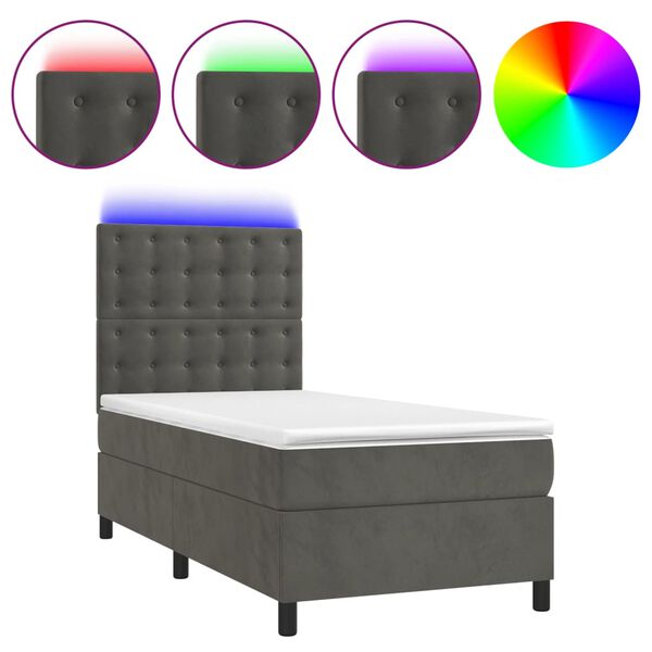 vidaXL Cama box spring colch&oacute;n y LED terciopelo gris oscuro 80x200 cm