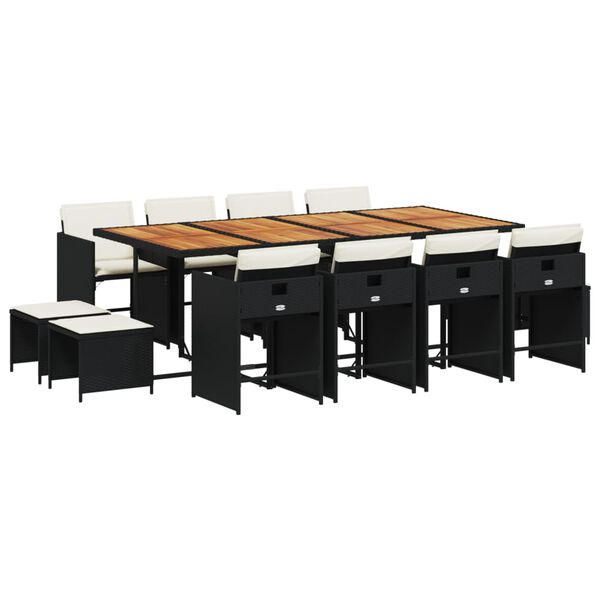 vidaXL Set comedor de jard&iacute;n con cojines 13 pzas rat&aacute;n sint&eacute;tico negro