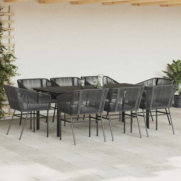 vidaXL Set de comedor jard&iacute;n 9 piezas cojines rat&aacute;n polivin&iacute;lico negro