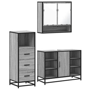 vidaXL Set de muebles de ba&ntilde;o 3 pzas madera contrachapada gris sonoma