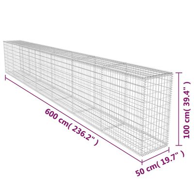 vidaXL Muro de gaviones con cubierta acero galvanizado 600x50x100 cm