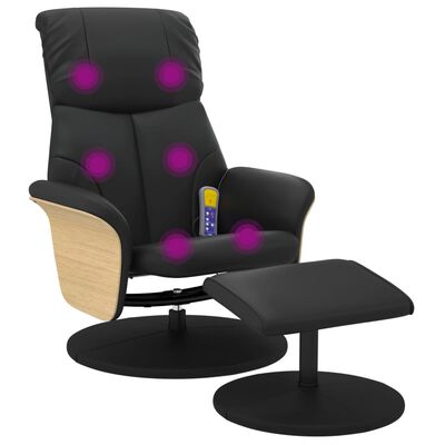 vidaXL Sillón reclinable masaje con reposapiés cuero sintético negro