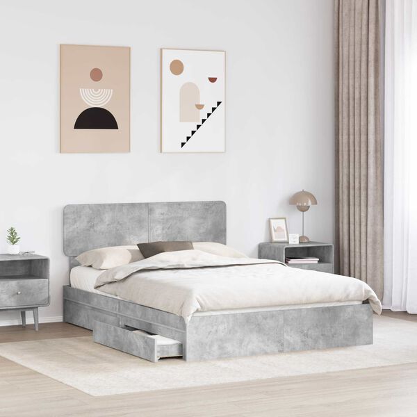 vidaXL Cama con almacenamiento con cabecera Gris Concreto 150 x 200 cm
