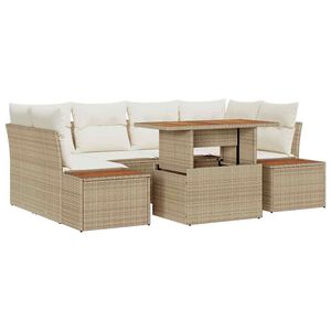 vidaXL Conjunto de sof&aacute; de jard&iacute;n 7 pcs Beige Polirat&aacute;n