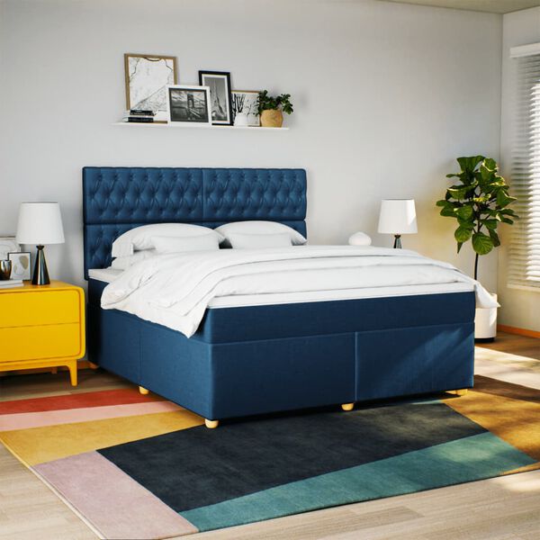 vidaXL Cama box spring con colch&oacute;n tela azul 180x200 cm