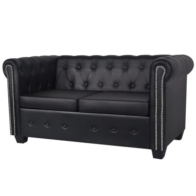 vidaXL Set de sofás Chesterfield de 2 y 3 plazas cuero artifical negro