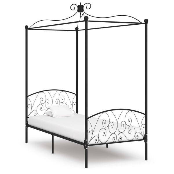 vidaXL Estructura cama con dosel sin colch&oacute;n metal negro 100x200 cm