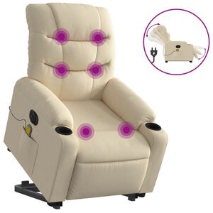 vidaXL Sill&oacute;n de masaje el&eacute;ctrico reclinable elevable tela crema