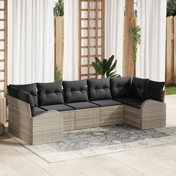vidaXL Conjunto de sof&aacute; de jard&iacute;n 7 pcs Gris Claro Rattan de Poli&eacute;ster