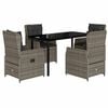 vidaXL Set comedor de jard&iacute;n 5 piezas con cojines rat&aacute;n sint&eacute;tico gris