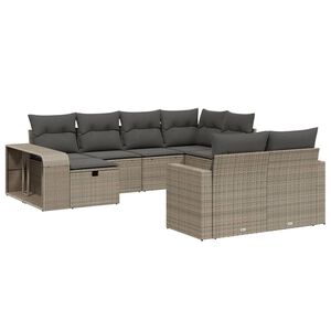 vidaXL Set sof&aacute;s jard&iacute;n 10 pzas con cojines rat&aacute;n sint&eacute;tico gris claro