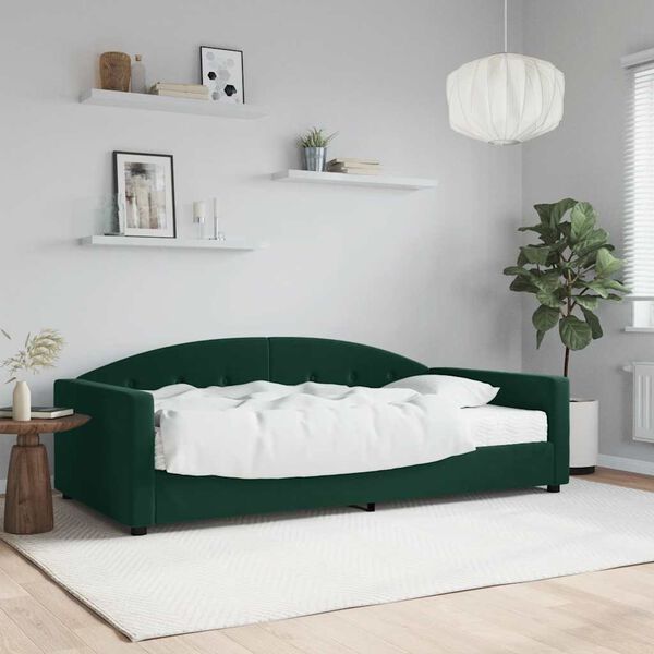 vidaXL Sof&aacute; cama con colch&oacute;n terciopelo verde oscuro 100x200 cm