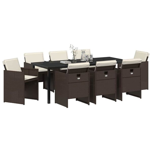 vidaXL Conjunto de Comedor de Jard&iacute;n 9 pcs Marr&oacute;n rat&aacute;n sint&eacute;tico