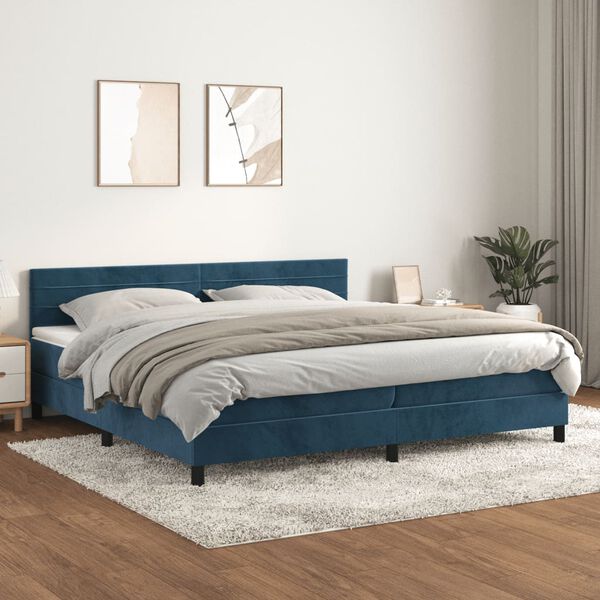 vidaXL Cama box spring con colch&oacute;n terciopelo azul oscuro 200x200 cm