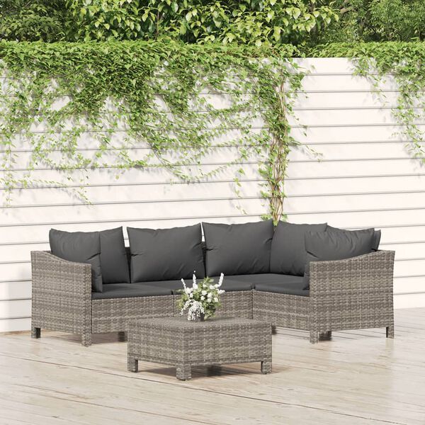 vidaXL Set de muebles de jardín 5 pzas y cojines ratán sintético gris