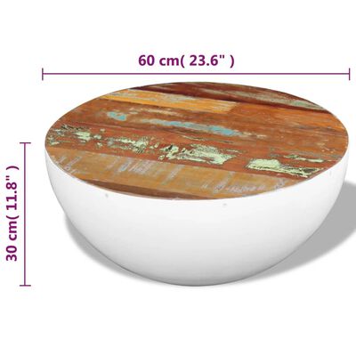 vidaXL Mesa de centro forma cuenco madera maciza reciclada 60x60x30 cm