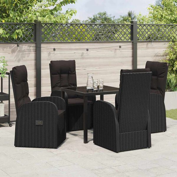 vidaXL Conjunto de Comedor de Jard&iacute;n 5 pcs Negro rat&aacute;n sint&eacute;tico
