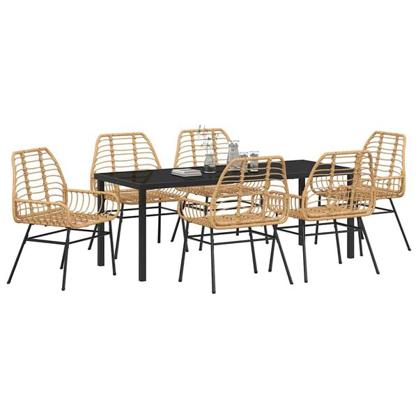 vidaXL Conjunto de Comedor de Jardín 7 pcs Marrón ratán sintético