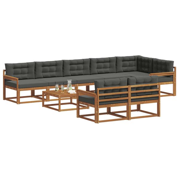 vidaXL Conjunto de sof&aacute;s de exterior 9 pcs Natural y Antracita