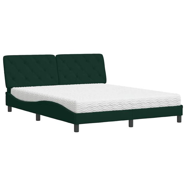 vidaXL Cama con colch&oacute;n terciopelo verde oscuro 160x200 cm