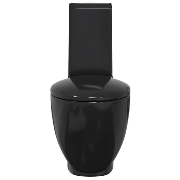 vidaXL Inodoro WC redondo de cer&aacute;mica con cisterna negro