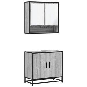 vidaXL Set de muebles de ba&ntilde;o 2 pzas madera contrachapada gris sonoma