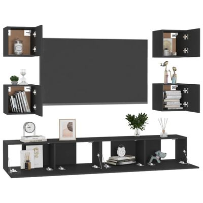 vidaXL Set de muebles de salón TV 6 pzas madera de ingeniería negro