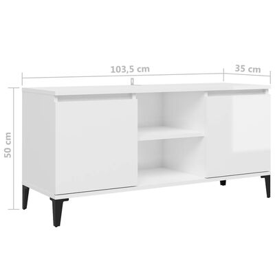 vidaXL Mueble de TV con patas de metal blanco brillante 103,5x35x50 cm