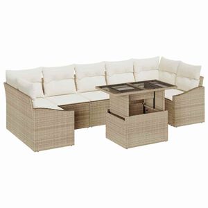 vidaXL Conjunto de sof&aacute; de jard&iacute;n 8 pcs beige y crema rat&aacute;n sint&eacute;tico