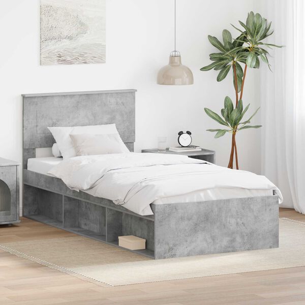 vidaXL Estructura de cama con cabecera Gris concreto 100 x 200 cm