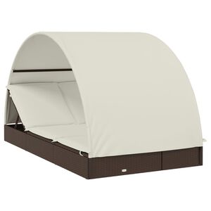 vidaXL Tumbona 2 personas toldo redondo rat&aacute;n PE marr&oacute;n 211x112x140 cm